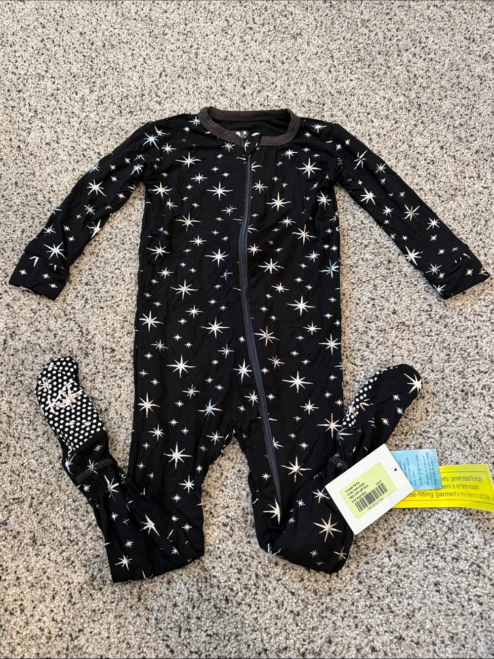 Kickee Pants silver bright stars zippered footie 18-24m